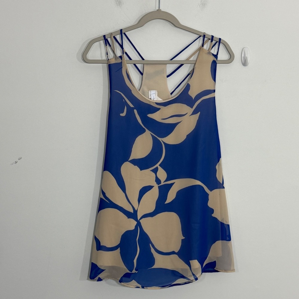 Teenplo Womens Tank Top Large Blue Floral Strappy